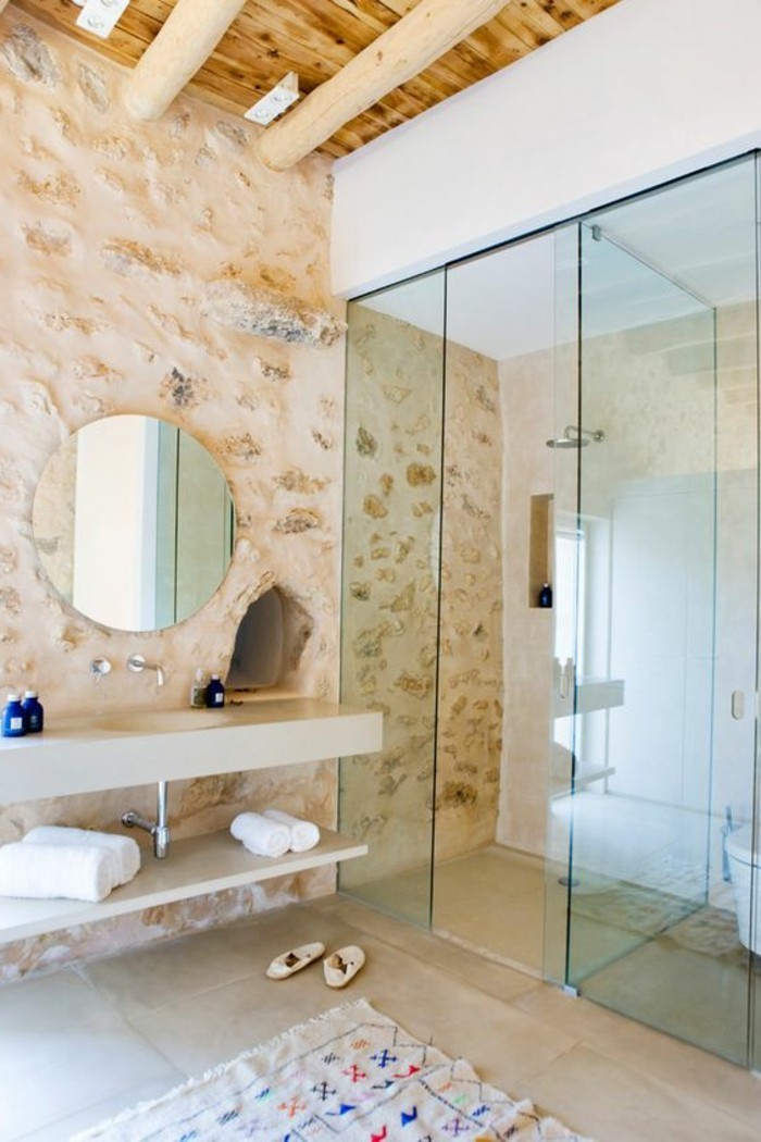 douche-italienne-castorama-style-retro-chic-salle-de-bain-taupe-miroir-mural-rond-design