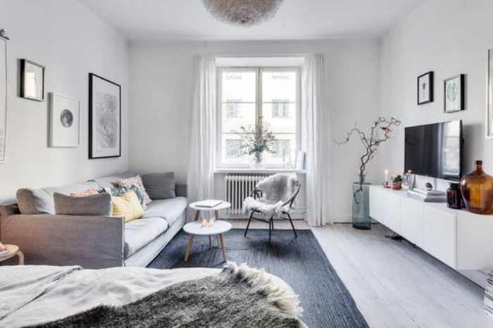 idee-deco-studio-20m2-meubler-un-studio-en-blanc-et-gris-tapis-gris-murs-blancs