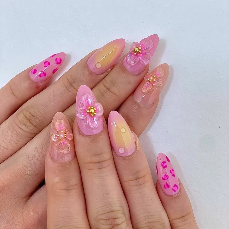 ingles fleurs rose manicure 3d