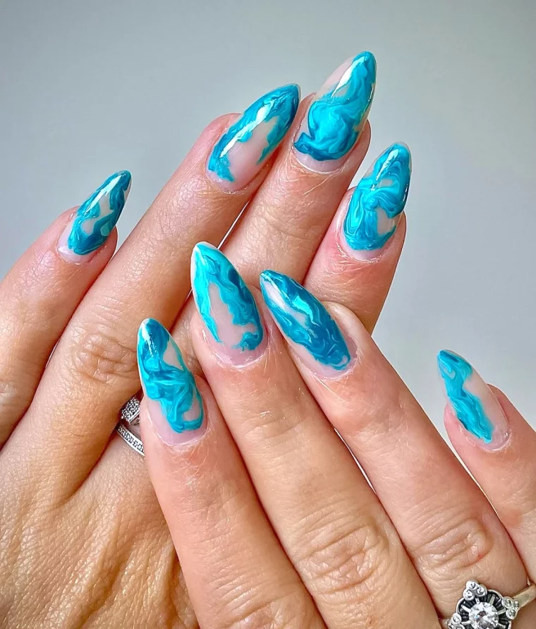 ongles gel turquoise inspiration impressioniste