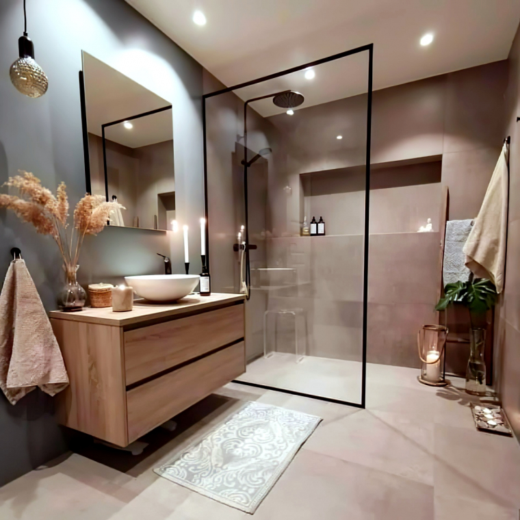 photo de salle de bain avec douche italienne