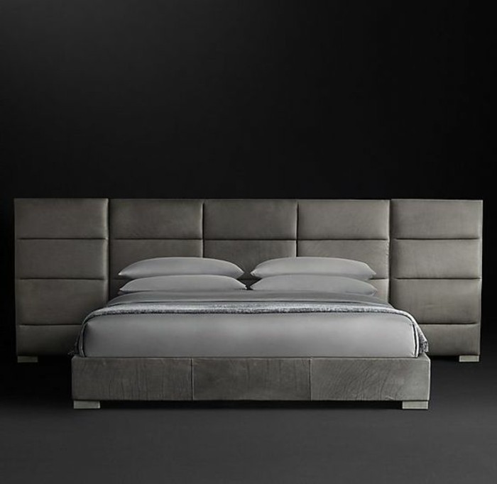 tete-de-lit-capitonnée-simili-cuir-gris-chambre-a-coucher-gris-anthracite