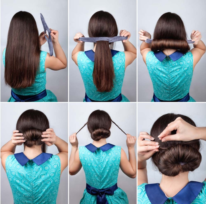 comment réaliser une coiffure simple et élégante, coiffure cheveux longs, tutoriel pour faire une couronne chignon bas