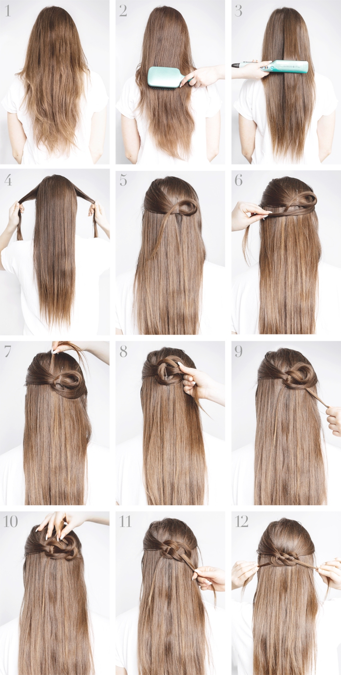 comment faire un noeud celte facile et rapide, idée coiffure pour cheveux longs, exemple de coiffure facile a faire