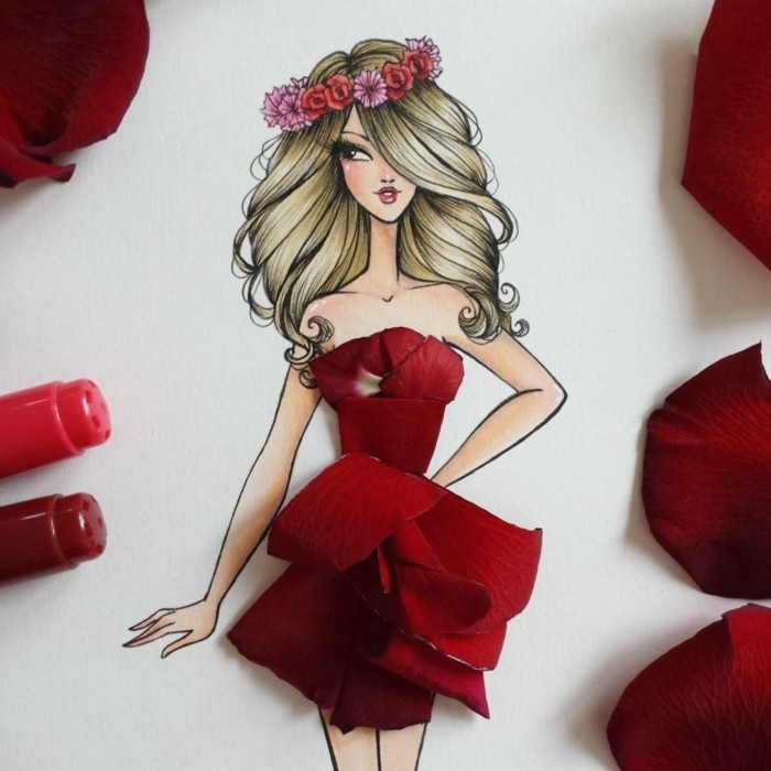 une-robe-été-robe-longue-d-été-dessin-cool-rose-fleur-rouge