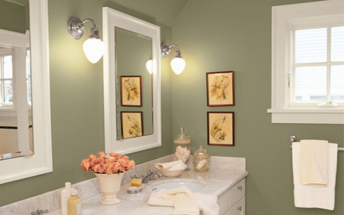 jolie-idee-deco-salle-de-bain-peinture-salle-de-bain-couleur-vert-de-gris-décor-élégant