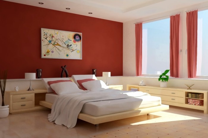 6.brillante-idée-style-moderne-déco-mur-peinte-en-rouge-foncé-grandes-fenêtres-pour-laisser-passer-la-lumière