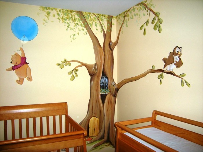 chambre-bébé-idée-de-déco-imaginative-belle-déco-murale-lit