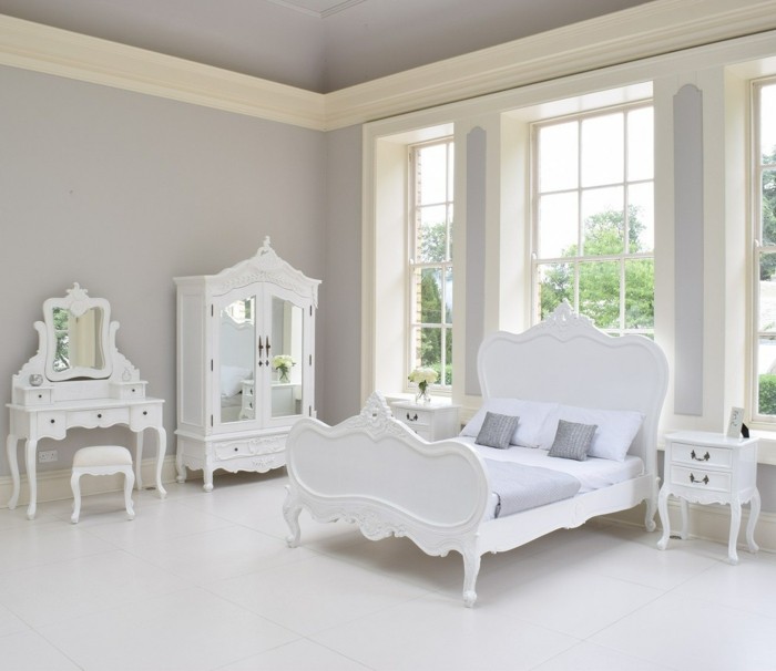 chambre-vintag- blanche-chambre-paradis-céleste-meubles-en-bois-blanc