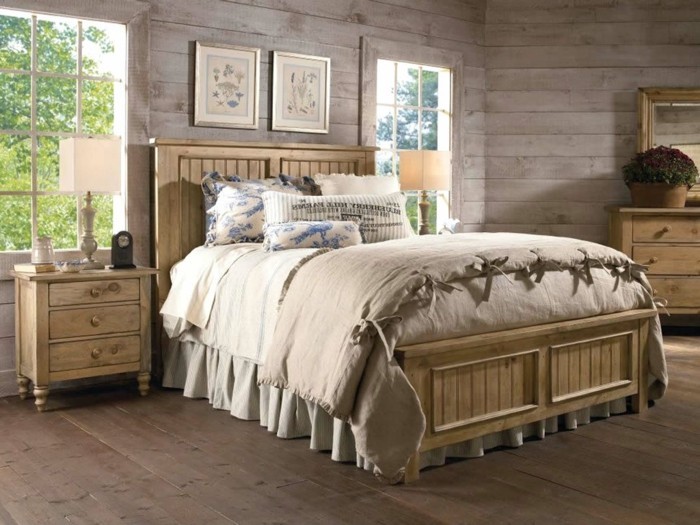 chambre-vintage-déco-chambre-vintage-chambr-adulte-rustique-lit-en-bois-revêtement-en-bois