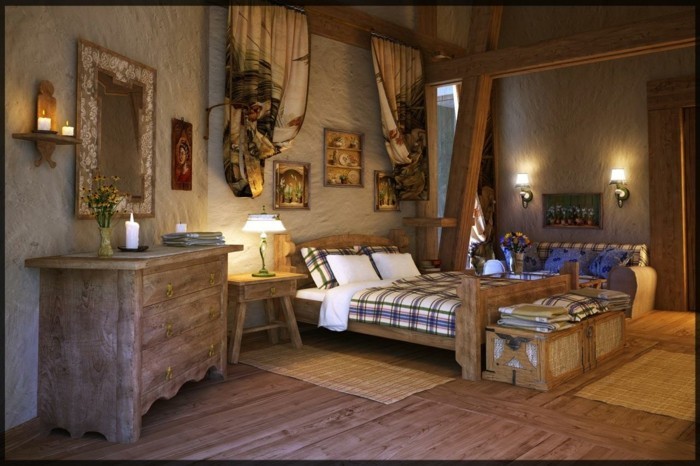 chambre-vintage-en-bois-jolie-déco-murale-chambre-vintage-accesoires-vintage