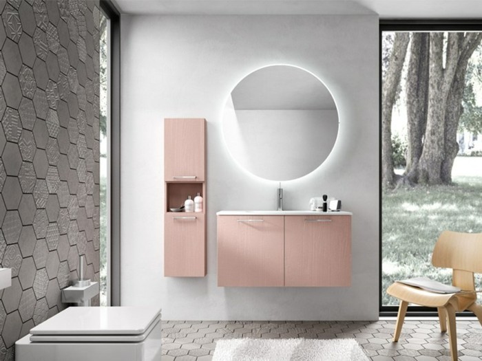 miroir-éclairant-salle-de-bain-forme-ronde-meubles-salle-de-bain-en-rose-pastel