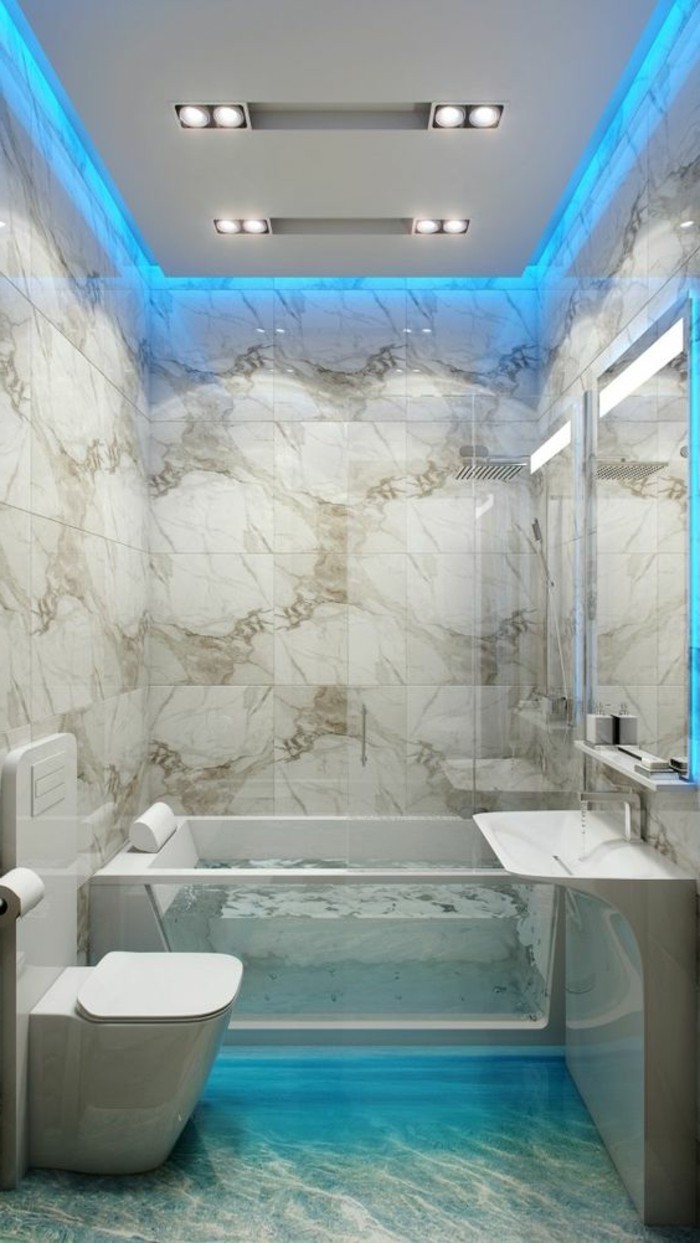 neon-salle-de-bain-en-marbre-blanc-et-gris-neon-bleu-baignoire-transparente-en-verre-carrelage