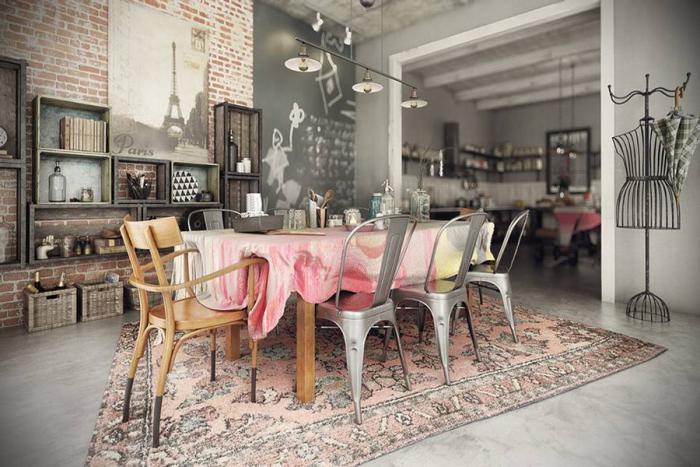 salle-à-manger-style-industriel-vintage-joli-intérieur