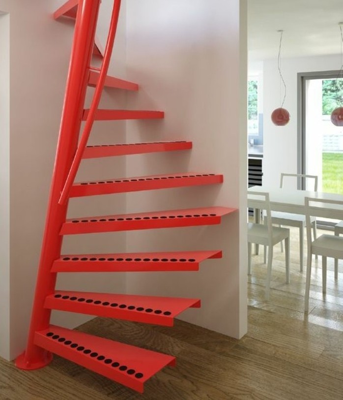 escalier-moderne-escalier-colimaçon-en-rouge