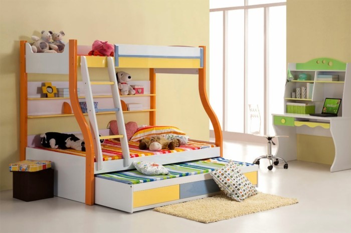 peinture-chambre-enfant-jaune-avec-des-meubles-multicolores-ambiance-enjouée