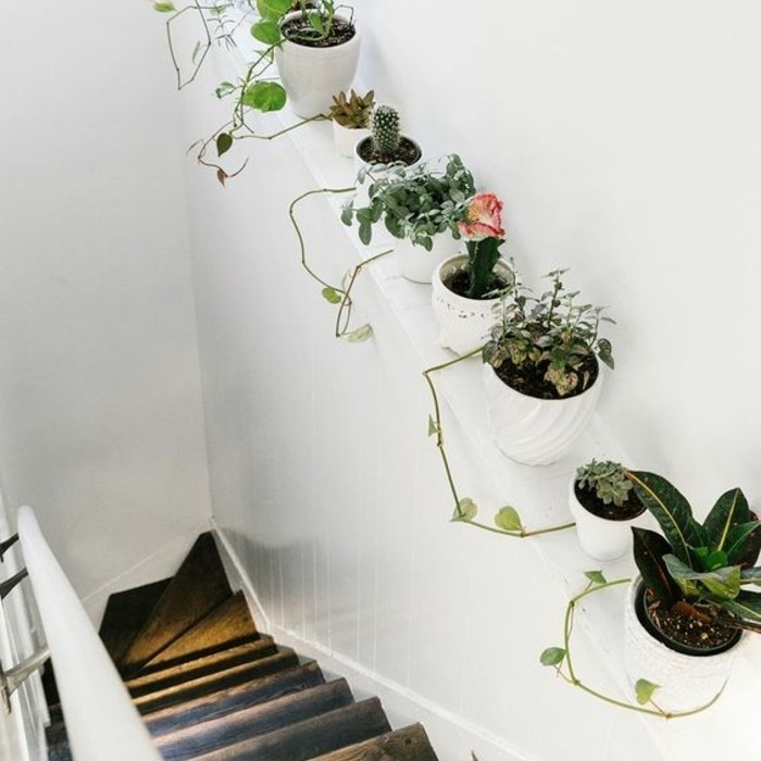 une-belle-deco-escalier-en-bois-usé-déco-en-fleurs-qui-longent-l-escalier