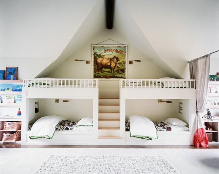 peinture-chambre-enfant-blanche-classique-lits-superposés-décor-épurée