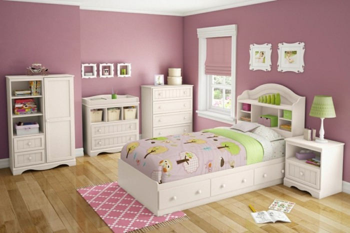 deco-chambre-fille-murs-rose-poudré-meubles-blancs-sublime-idee-peinture-chambre-enfant