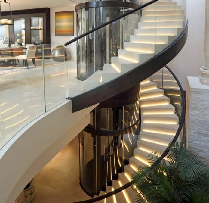 beau-design-escalier-modenre-escalier-colimaçon-en-bois-escalier-éclairage-LED