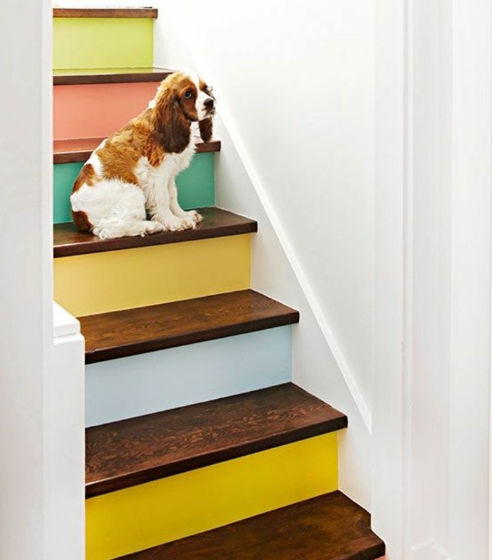 peinture-escalier-bois-à-différentes-couleurs-teintes-pastel