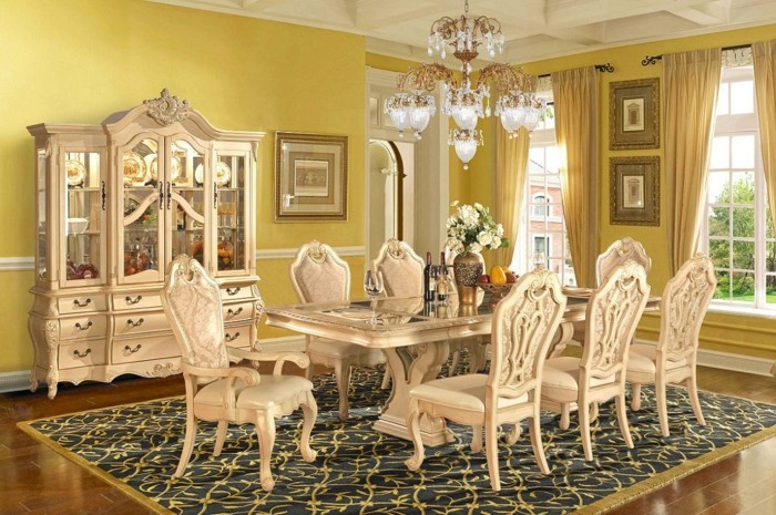 sublime-decoration-salle-a-manger-jaune-table-chaises-et-vaisselier-vintage-style-exubérent