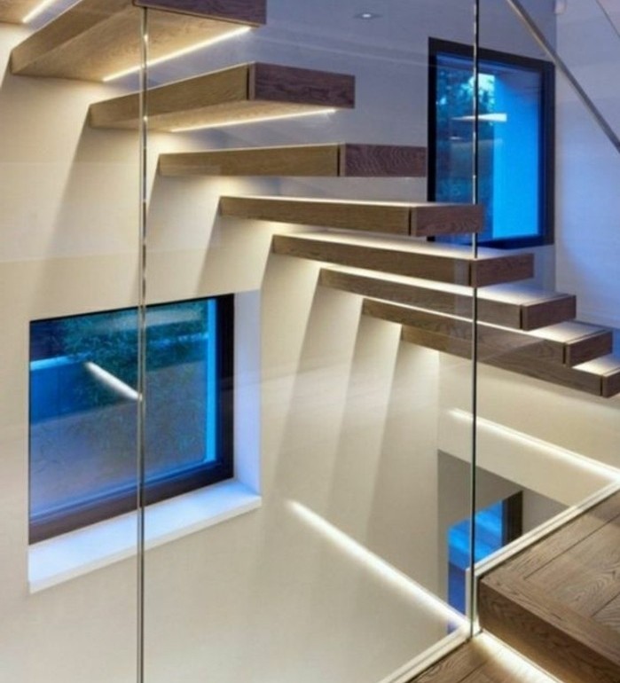 escalier-moderne-escalier-suspendu-en-bois-éclairage-escalier-LED