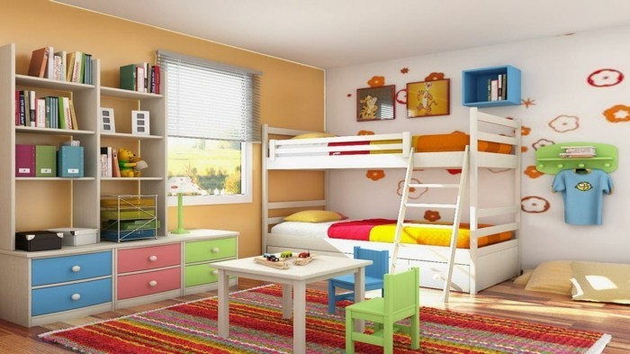 magnifique-idee-peinture-chambre-enfant-une-véritable-explosion-de-couleurs-peinture-murale-en-jaune-et-blanc