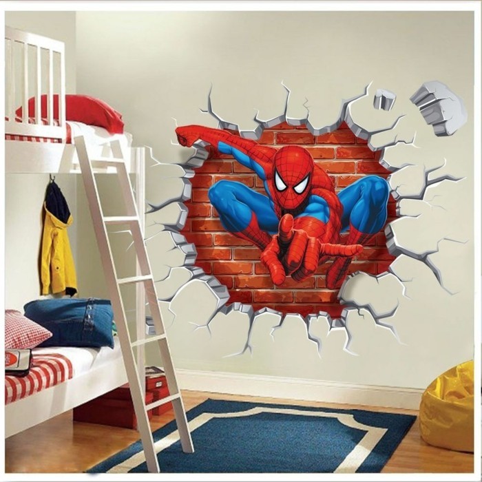 idee-très-originale-sticker-mural-3D-spiderman-suggestion-idéale-pour-votre-petit-garçon