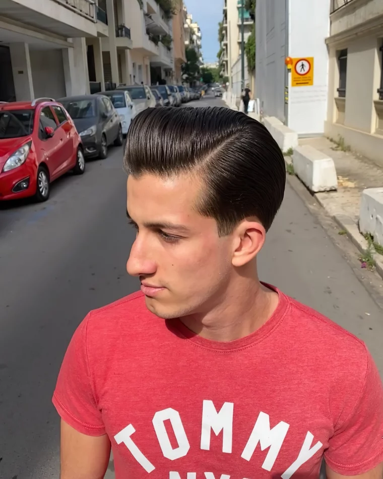 coupe en arriere homme cheveux gomines coiffure raie sur cote