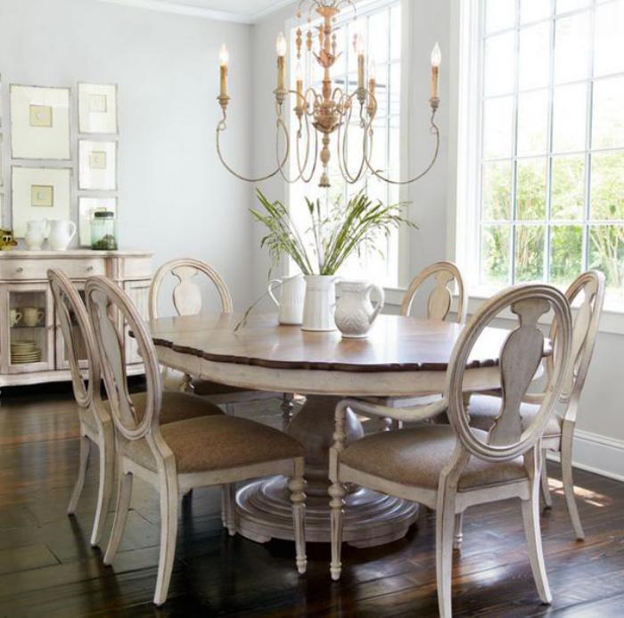 meubles-shabby-chic-table-élégante-de-salle-à-manger-joli-plafonnier-style-vintage-chic