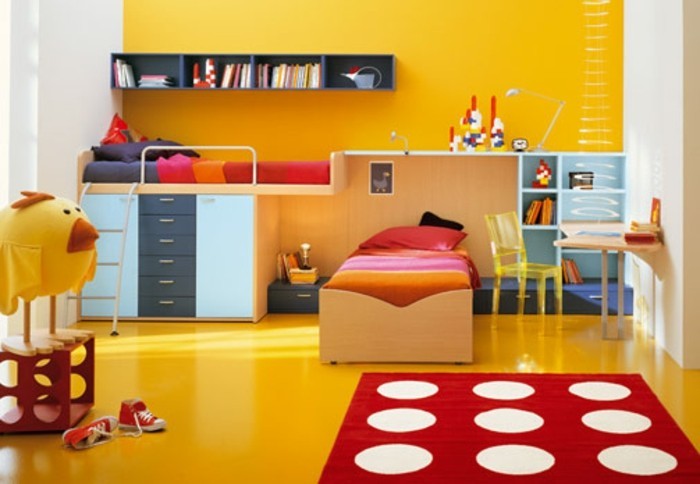 peinture-chambre-enfant-jaune-revêtement-sol-jaune-couleurs-chaudes-accueillants-et-joyeuses