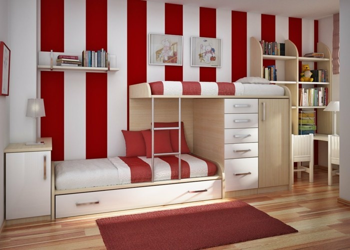 peinture-chambre-à-rauyrues-rouges-et-blancs-lits-superposés-idee-deco-formidable