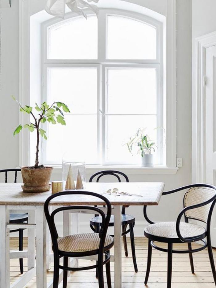 salle-à-manger-scandinave-chaises-bistrot-déco-plante-verte