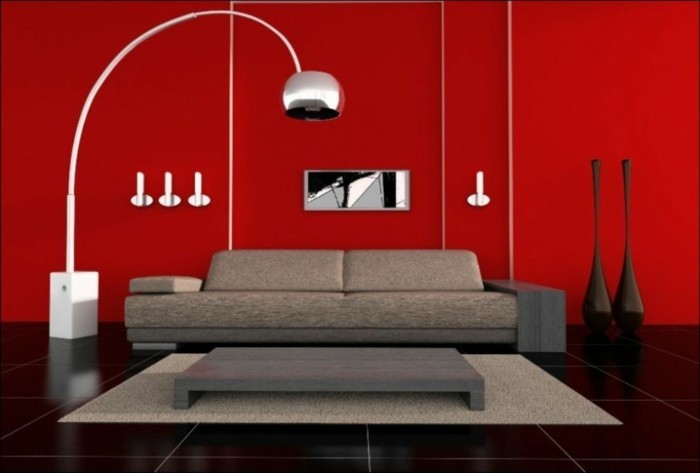 magnifique-idee-peinture-salon-rouge-meubles-gris-decor-simple-aux-lignes-epurees