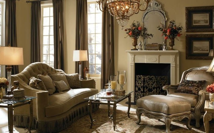 idee-peinture-salon-jaune-très-élégante-meubles-au-goût-vintage-deco-ispiree-du-baroque