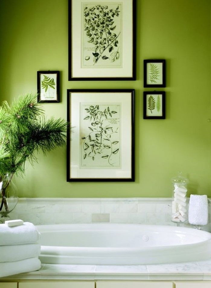 sublime-idée-couleur-salle-de-bain-verte-baignoire-à-encastrer-déco-de-plantes-amboance-zen
