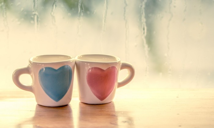 two lovely glass on rainy day window background