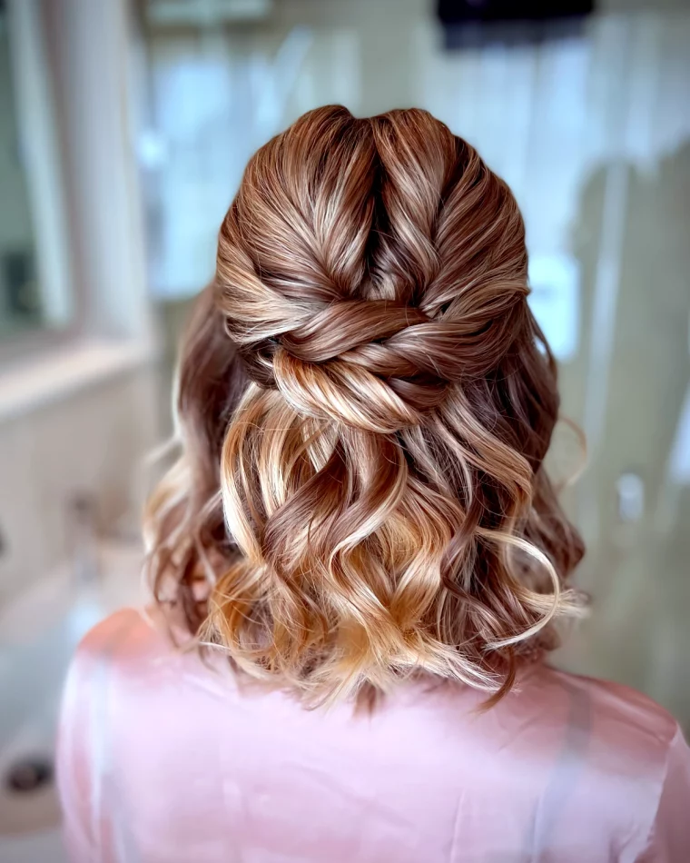 coiffure elegante pour cheveux mi longs avec des boucles