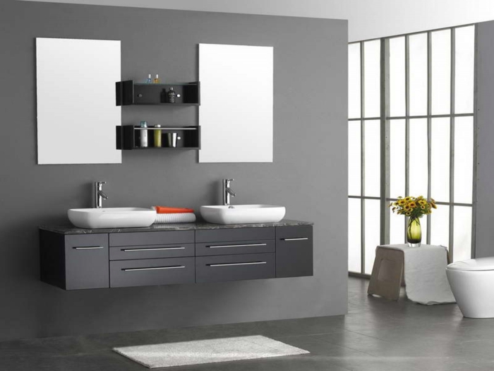 excellente-suggestion-salle-de-bain-couleur-grise-double-vasque-à-poser-deux-miroirs-sans-encadrement-deisgn-épuré-esthétique