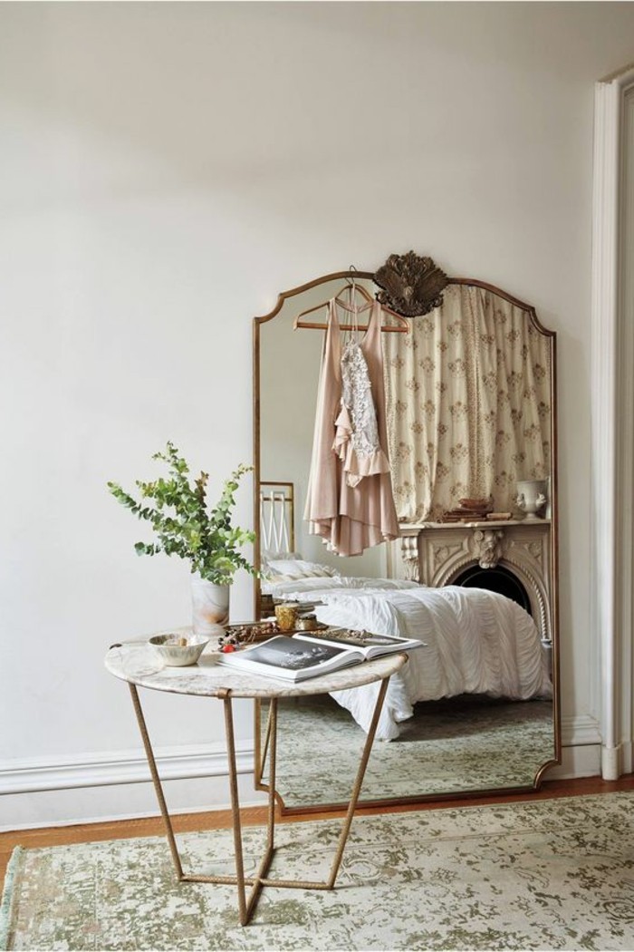 miroir-grand-format-chambre-a-coucher-simple-moderne-vert-fleur
