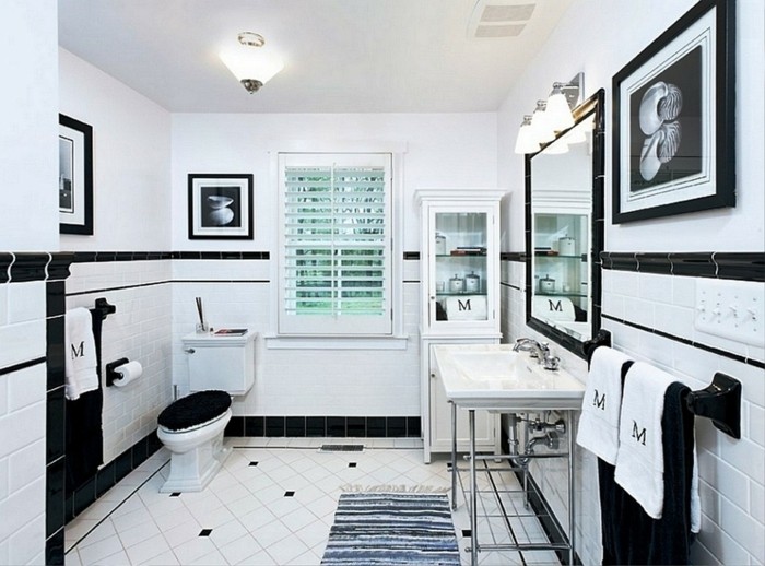 peinture-salle-de-bain-blanche-décor-en-noir-et-blanc-au-goût-vintage-ambiance-élégante
