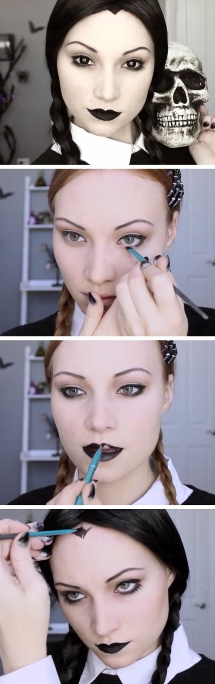 wednesday-addams-comment-faire-le-look-idee-diy-magnifique-maquillage-halloween