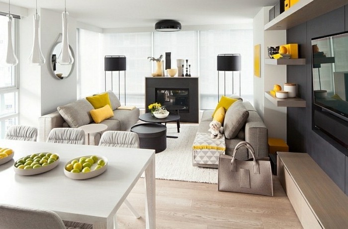 admirable-idee-deco-salon-gris-et-blanc-avec-des-accents-noirs-et-jaunes-qui-egayent-l-ambiance-salon-contemporain