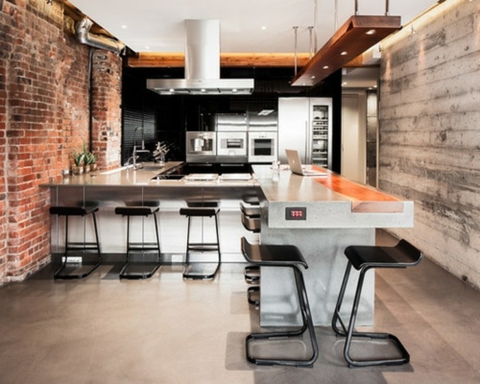 cuisine-industrielle-en-noir-et-blanc-modele-de-cuisine-ultra-moderne-mur-en-briques-sol-en-beton-cire