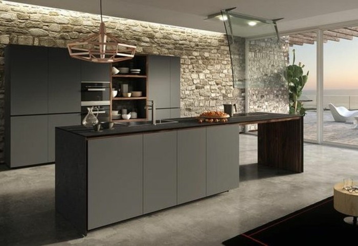 decor-cuisine-tres-interessant-meuble-et-ilot-de-cuisine-gris-anthracite-mur-en-pierre-spectaculaire-sol-gris-cuisine-contemporaine-tres-chic