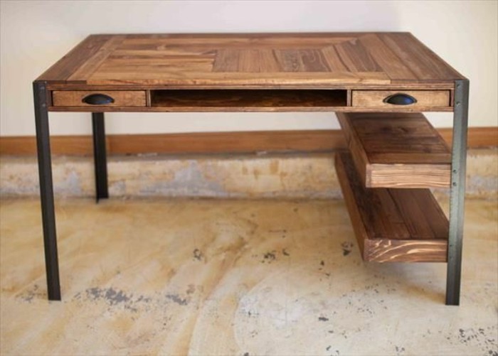 metal and wood pallet office desk with drawers