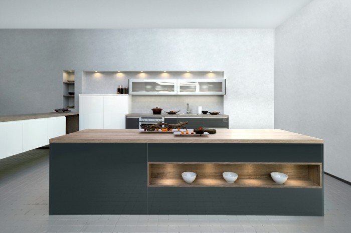 modele-de-cuisine-grise-meuble-cuisine-et-ilot-de-cuisine-couleur-gris-anthracite-plan-de-travail-en-bois-peinture-murale-et-carrelage-sol-gris-clair