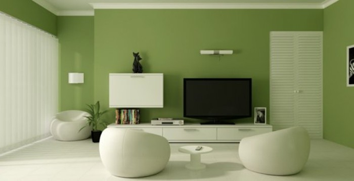 salon-mur-peinture-couleur-vert-idee-peinture-salon-vert-clair-chaise-basse-boule