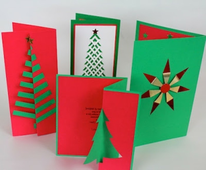 cartes-de-noel-a-fabriquer-soi-meme-superbes-idees-de-cartes-en-vert-et-rouge-a-motifs-differents